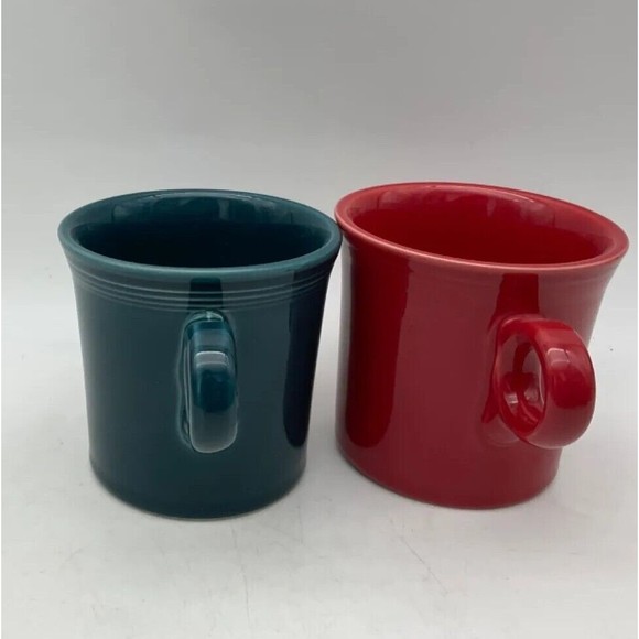 Fiesta Ware Tom Jerry Coffee Mugs Set of 2 HLC O Ring Handle Cups Red Green - Picture 2 of 8